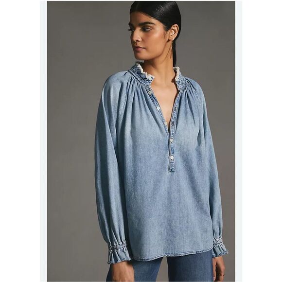 Citizens of Humanity Iris Denim Long Sleeves Blouse - Picture 2 of 11